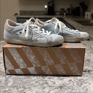 Golden Goose Light Blue DenimSneakers with Silver Star